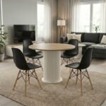 Βρες το Σετ τραπεζαρία 5τμχ Bohema - Nova Megapap χρώμα ivory/sepet oak - μαύρο Ø90x77