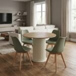 Βρες το Σετ τραπεζαρία 5τμχ Bohema - Viva Megapap χρώμα ivory/sepet oak - φυστικί Ø90x77