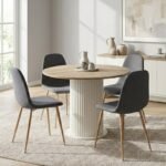 Βρες το Σετ τραπεζαρία 5τμχ Bohema - Iris Megapap χρώμα ivory/sepet oak - γκρι Ø90x77