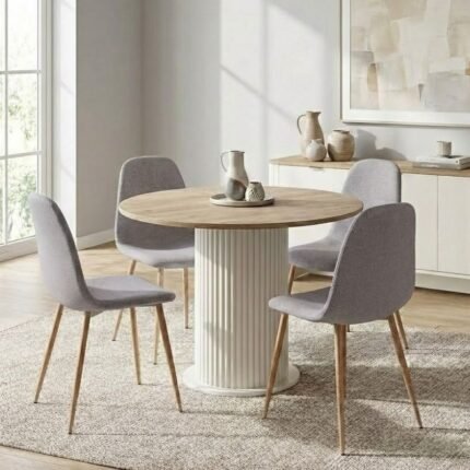 Βρες το Σετ τραπεζαρία 5τμχ Bohema - Iris Megapap χρώμα ivory/sepet oak - ανοιχτό μπεζ Ø90x77