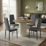 Βρες το Σετ τραπεζαρία 5τμχ Bohema - Rosa Megapap χρώμα ivory/sepet oak - γκρι Ø90x77