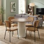 Βρες το Σετ τραπεζαρία 5τμχ Bohema - Kevin Megapap χρώμα ivory/sepet oak - μουσταρδί Ø90x77