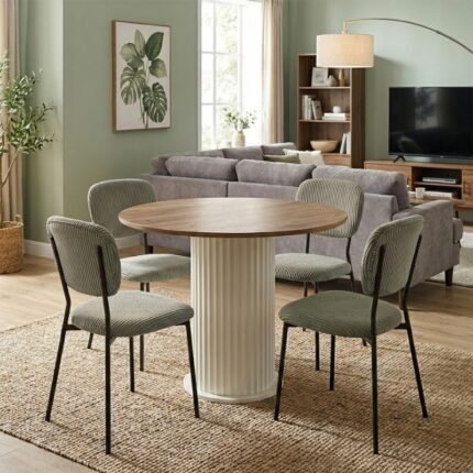 Βρες το Σετ τραπεζαρία 5τμχ Bohema - Kevin Megapap χρώμα ivory/sepet oak - λαδί Ø90x77