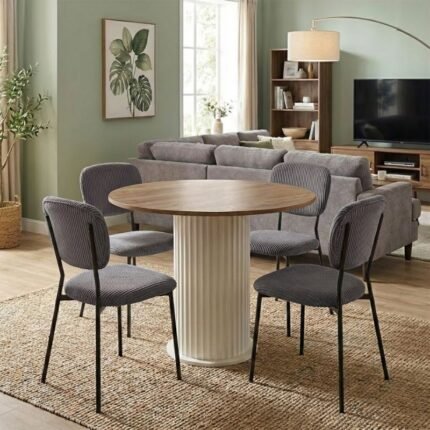 Βρες το Σετ τραπεζαρία 5τμχ Bohema - Kevin Megapap χρώμα ivory/sepet oak - γκρι Ø90x77