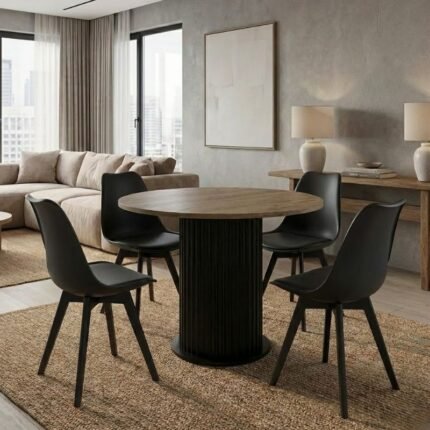 Βρες το Σετ τραπεζαρία 5τμχ Bohema - Viva Megapap χρώμα μαύρο/sepet oak - μαύρο Ø90x77