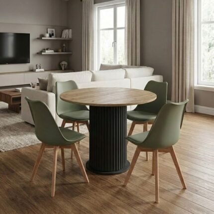 Βρες το Σετ τραπεζαρία 5τμχ Bohema - Viva Megapap χρώμα μαύρο/sepet oak - φυστικί Ø90x77