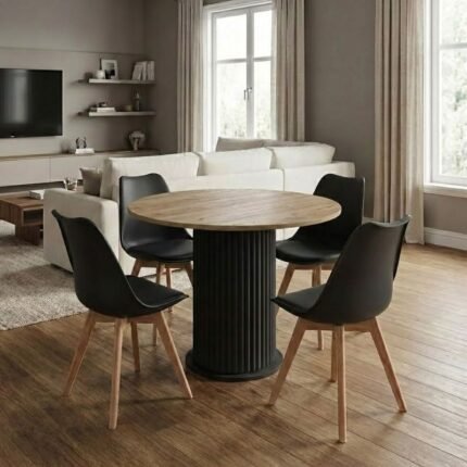 Βρες το Σετ τραπεζαρία 5τμχ Bohema - Viva Megapap χρώμα μαύρο/sepet oak - μαύρο/φυσικό πόδι Ø90x77