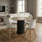 Βρες το Σετ τραπεζαρία 5τμχ Bohema - Viva Megapap χρώμα μαύρο/sepet oak - λευκό/φυσικό πόδι Ø90x77