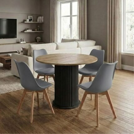 Βρες το Σετ τραπεζαρία 5τμχ Bohema - Viva Megapap χρώμα μαύρο/sepet oak - γκρι Ø90x77