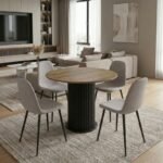 Βρες το Σετ τραπεζαρία 5τμχ Bohema - Iris Megapap χρώμα μαύρο/sepet oak - ανοιχτό μπεζ Ø90x77