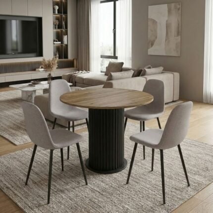 Βρες το Σετ τραπεζαρία 5τμχ Bohema - Iris Megapap χρώμα μαύρο/sepet oak - ανοιχτό μπεζ Ø90x77