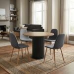 Βρες το Σετ τραπεζαρία 5τμχ Bohema - Iris Megapap χρώμα μαύρο/sepet oak - γκρι/φυσικό πόδι Ø90x77