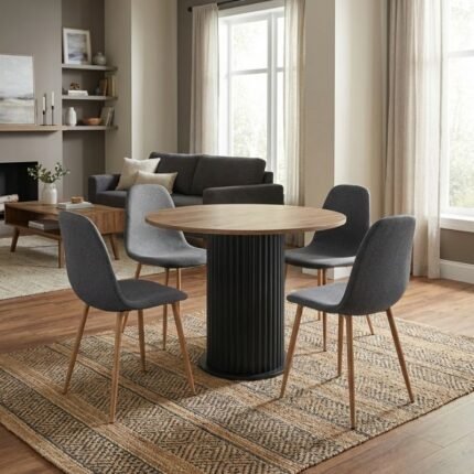 Βρες το Σετ τραπεζαρία 5τμχ Bohema - Iris Megapap χρώμα μαύρο/sepet oak - γκρι/φυσικό πόδι Ø90x77