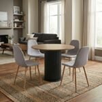 Βρες το Σετ τραπεζαρία 5τμχ Bohema - Iris Megapap χρώμα μαύρο/sepet oak - ανοιχτό μπεζ/φυσικό πόδι Ø90x77