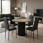 Βρες το Σετ τραπεζαρία 5τμχ Bohema - Rosa Megapap χρώμα μαύρο/sepet oak - μαύρο Ø90x77