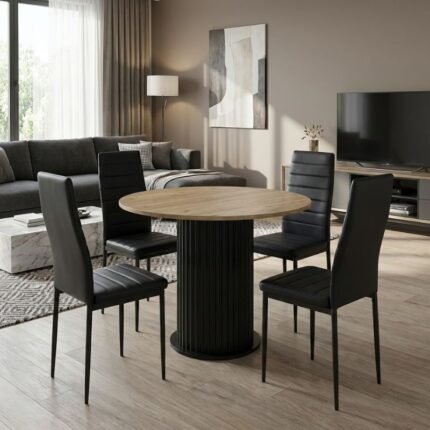 Βρες το Σετ τραπεζαρία 5τμχ Bohema - Rosa Megapap χρώμα μαύρο/sepet oak - μαύρο Ø90x77