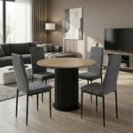 Βρες το Σετ τραπεζαρία 5τμχ Bohema - Rosa Megapap χρώμα μαύρο/sepet oak - γκρι Ø90x77