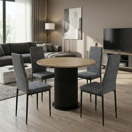 Βρες το Σετ τραπεζαρία 5τμχ Bohema - Rosa Megapap χρώμα μαύρο/sepet oak - γκρι Ø90x77