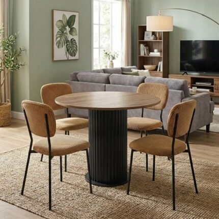 Βρες το Σετ τραπεζαρία 5τμχ Bohema - Kevin Megapap χρώμα μαύρο/sepet oak - μουσταρδί Ø90x77