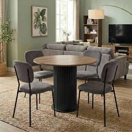 Βρες το Σετ τραπεζαρία 5τμχ Bohema - Kevin Megapap χρώμα μαύρο/sepet oak - γκρι Ø90x77