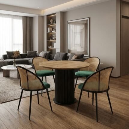 Βρες το Σετ τραπεζαρία 5τμχ Bohema - Jacob Megapap χρώμα μαύρο/sepet oak - κυπαρισσί Ø90x77