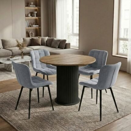 Βρες το Σετ τραπεζαρία 5τμχ Bohema - Chiara Megapap χρώμα μαύρο/sepet oak - γκρι Ø90x77