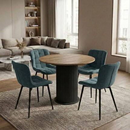 Βρες το Σετ τραπεζαρία 5τμχ Bohema - Chiara Megapap χρώμα μαύρο/sepet oak - πράσινο Ø90x77