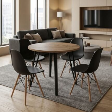 Βρες το Σετ τραπεζαρία 5τμχ Xana - Nova Megapap χρώμα sepet oak - μαύρο Ø90x77