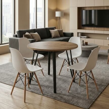 Βρες το Σετ τραπεζαρία 5τμχ Xana - Nova Megapap χρώμα sepet oak - λευκό Ø90x77