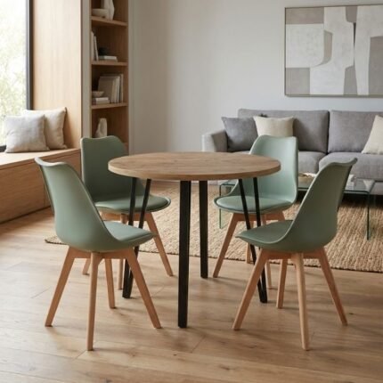 Βρες το Σετ τραπεζαρία 5τμχ Xana - Viva Megapap χρώμα sepet oak - φυστικί Ø90x77