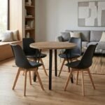 Βρες το Σετ τραπεζαρία 5τμχ Xana - Viva Megapap χρώμα sepet oak - μαύρο Ø90x77