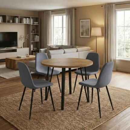 Βρες το Σετ τραπεζαρία 5τμχ Xana - Iris Megapap χρώμα sepet oak - γκρι Ø90x77