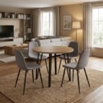 Βρες το Σετ τραπεζαρία 5τμχ Xana - Iris Megapap χρώμα sepet oak - ανοιχτό μπεζ Ø90x77