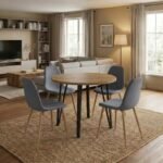 Βρες το Σετ τραπεζαρία 5τμχ Xana - Iris Megapap χρώμα sepet oak - γκρι/φυσικό πόδι Ø90x77