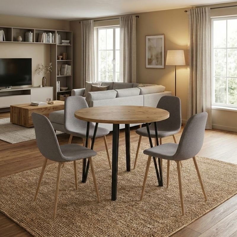 Σετ τραπεζαρία 5τμχ Xana - Iris Megapap χρώμα sepet oak - ανοιχτό μπεζ/φυσικό πόδι Ø90x77 Βρες το Σετ τραπεζαρία 5τμχ Xana - Iris Megapap χρώμα sepet oak - ανοιχτό μπεζ/φυσικό πόδι Ø90x77