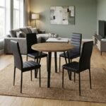 Βρες το Σετ τραπεζαρία 5τμχ Xana - Rosa Megapap χρώμα sepet oak - μαύρο Ø90x77