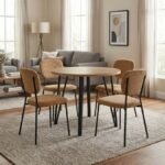 Βρες το Σετ τραπεζαρία 5τμχ Xana - Kevin Megapap χρώμα sepet oak - μουσταρδί Ø90x77