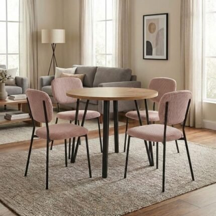 Βρες το Σετ τραπεζαρία 5τμχ Xana - Kevin Megapap χρώμα sepet oak - μόκα Ø90x77