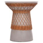 ΒΟΗΘΗΤΙΚΟ ΤΡΑΠΕΖΙ ΣΤΡΟΓΓΥΛΟ DELIA HM18167.03 FIBER CEMENT ΓΚΡΙ & RATTAN Φ40x45Υεκ - Image 3