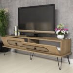 ΕΠΙΠΛΟ ΤΗΛΕΟΡΑΣΗΣ HM9511.02 ΜΕΛΑΜΙΝΗΣ ΦΥΣΙΚΟ OAK ΧΡΩΜΑ ΜΕΤΑΛΛΙΚΑ ΠΟΔΙΑ 145x40x45Yεκ. - Image 4