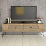 ΕΠΙΠΛΟ ΤΗΛΕΟΡΑΣΗΣ HM9511.02 ΜΕΛΑΜΙΝΗΣ ΦΥΣΙΚΟ OAK ΧΡΩΜΑ ΜΕΤΑΛΛΙΚΑ ΠΟΔΙΑ 145x40x45Yεκ. - Image 5