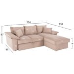 ΓΩΝΙΑΚΟΣ ΚΑΝΑΠΕΣ-ΚΡΕΒΑΤΙ ΜΕ ΑΠΟΘ.ΧΩΡΟ ALDO HM3276.01R ΜΠΕΖ ΥΦΑΣΜΑ 256x91-159x87Υεκ. - Image 2