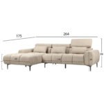 ΚΑΝΑΠΕΣ ΑΡΙΣΤΕΡΗ ΓΩΝΙΑ DIVYA HM3267.11L ΜΠΕΖ ΥΦΑΣΜΑ 264x175x99Υεκ. - Image 2