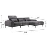 ΚΑΝΑΠΕΣ ΔΕΞΙΑ ΓΩΝΙΑ DIVYA HM3267.02R ΣΥΝΘ.SUEDE ΓΚΡΙ 264x175x99Υεκ. - Image 2