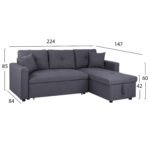 ΚΑΝΑΠΕΣ ΓΩΝΙΑ ΚΡΕΒΑΤΙ WAYNE 224x147x85Υεκ. HM3028.11 ΓΚΡΙ ΥΦΑΣΜΑ - Image 2