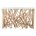 ΚΟΝΣΟΛΑ ΣΕ ΡΟΥΣΤΙΚ ΣΤΥΛ ΜΑΣΙΦ ΞΥΛΟ ΤEAK & ΓΥΑΛΙ ΦΥΣΙΚΟ 120X35X75Yεκ.HM9373 - Image 3