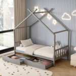 ΚΡΕΒΑΤΙ ΠΑΙΔΙΚΟ ΜΕ ΣΤΡΩΜΑ KLARICE HM21305.02 ΞΥΛΟ ΠΕΥΚΟΥ ΣΕ ΓΚΡΙ--ΣΤΡΩΜΑ 90x190εκ - Image 2