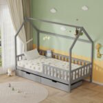 ΚΡΕΒΑΤΙ ΠΑΙΔΙΚΟ ΜΕ ΣΥΡΤΑΡΙΑ PHYLLIS HM724.05 τ.MONTESSORI ΓΚΡΙ 196x97x161Υεκ. - Image 2