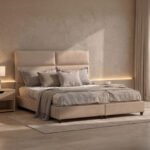 ΚΡΕΒΑΤΙ ΥΠΕΡΔΙΠΛΟ MILO ΑΠΟ ΣΚΟΥΡΟ ΜΠΕΖ ΥΦΑΣΜΑ HM628.22 ΓΙΑ ΣΤΡΩΜΑ 180x200 εκ. - Image 2