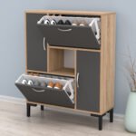 ΠΑΠΟΥΤΣΟΘΗΚΗ MEDY HM18187.01 ΜΕΛΑΜΙΝΗ ΣΕ ΑΝΘΡΑΚΙ & ΣΟΝΑΜΑ-ΜΑΥΡΑ ΠΟΔΙΑ 85x30x108.5Υ εκ. - Image 5